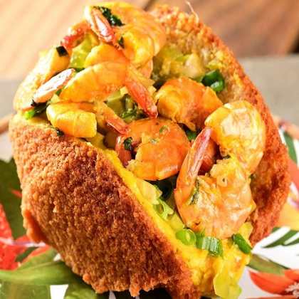 Acaraje black-eyed pea fritters with shrimp filling